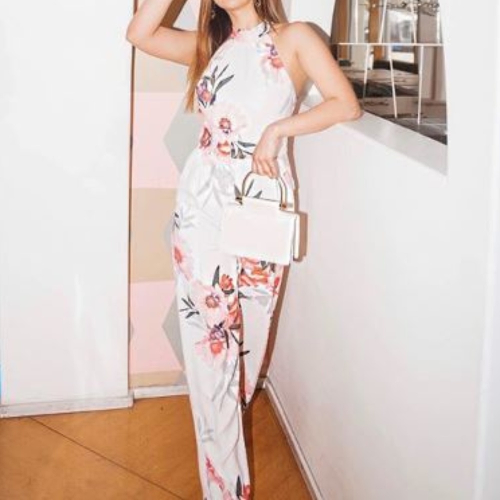 Floral Print Crêpe Wide Leg Jumpsuit